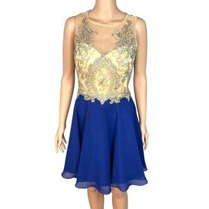 Alyce Paris Beaded Illusion Bodice Royal Blue Short Formal Dress Size 10